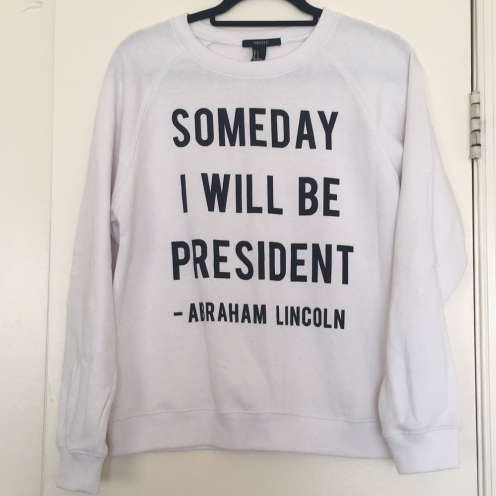 Forever 21 White Crewneck sweater with black lettering
